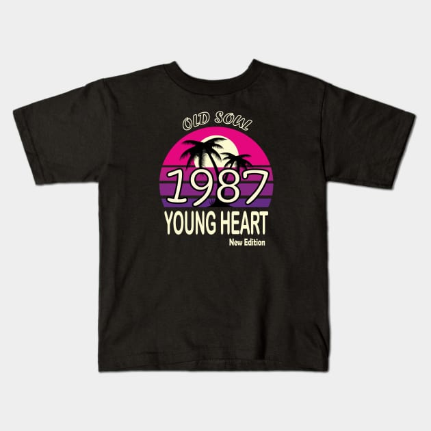 1987 Birthday Gift Old Soul Young Heart Kids T-Shirt by VecTikSam